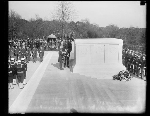 Placing wreath at Tomb of the Unknown Soldier, Arlington National Cemetery, Arlington, Virginia