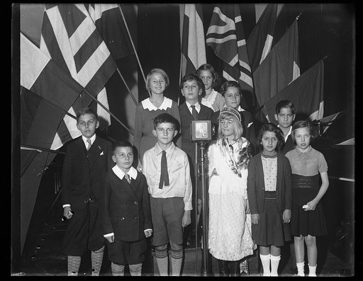 Childrens group at NBC microphone