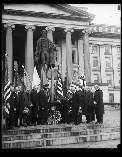 Group at Alexander Hamilton statue, U.S. Treasury Building, Washington, D.C.