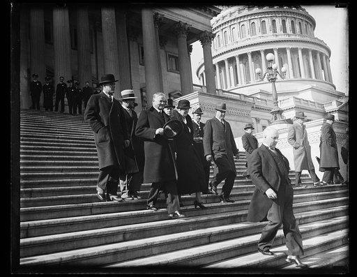 Herbert Hoover and group leaving U.S. Capitol, Washington, D.C.