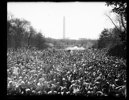 Crowd, Washington Monument in background; Washington, D.C.