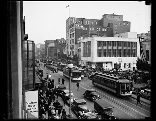 Street view, looking down 1200 block of F. Street, N.W., Washington, D.C.