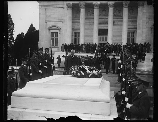 Placing wreath on Tomb of Unknown Soldier, Arlington National Cemetery, Arlington, Virginia