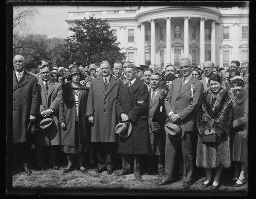 Herbert Hoover and group outside White House, Washington, D.C.