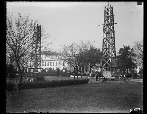 Wooden towers under construction near the Pan American Union Building, Constitution Avenue and 17th Street, N.W., Washington, D.C.