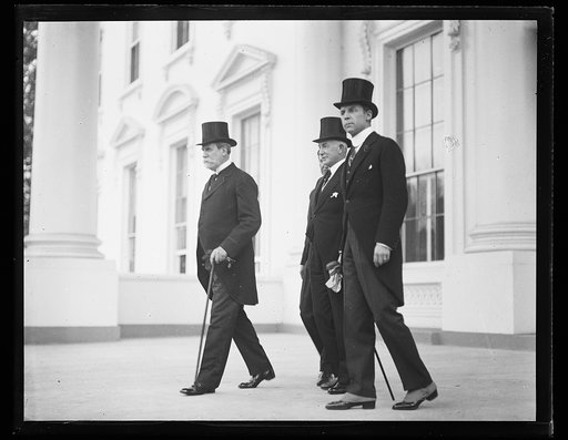 Group outside White House; Charles Evans Hughes, left. Washington, D.C.