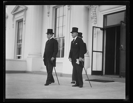 Group outside White House; Charles Evans Hughes, left. Washington, D.C.