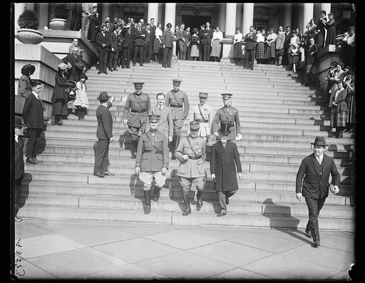 Group leaving State, War and Navy Building; J.J. Jusserand at right. Washington, D.C.