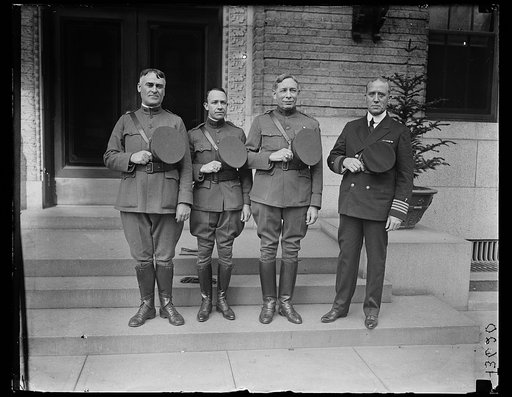 Army and Navy Chaplains who will officiate at the burial of An Unknown American Soldier at Arlington National Cemetery, November 11th, 1921. Left to right: Chaplain John T. Axton, D.S.M, Chief of Chaplains, U.S.A.; Dr. Norris S. Lazaron, Chaplain at Large, U.S.A. Right Rev. Charles H. Brent, D.S.M.,