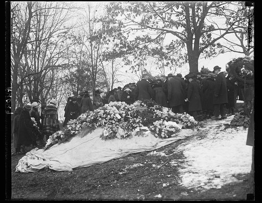 Cemetery ceremony, snow