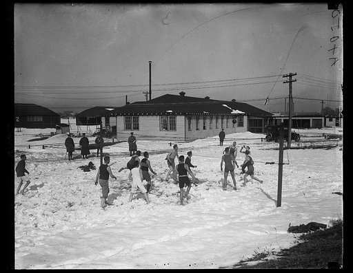 Barefoot volleyball in snow