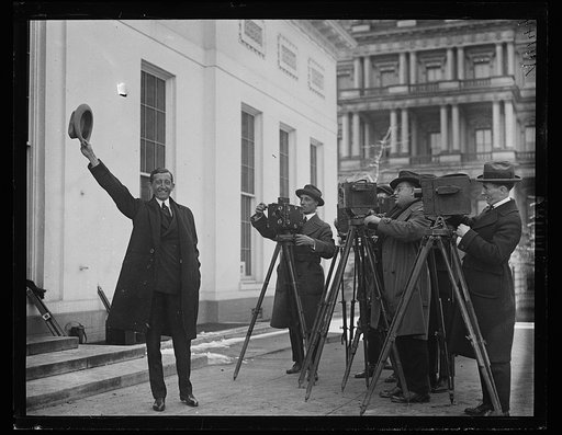 William Harrison Hays and photographers outside White House, Washington, D.C.