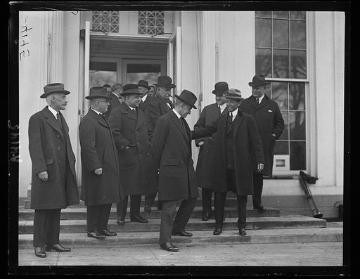Group, including Andrew W. Mellon, James J. Davis, Albert Fall, Calvin Coolidge, Herbert Hoover, and William Harrison Hayes. White House, Washington, D.C.