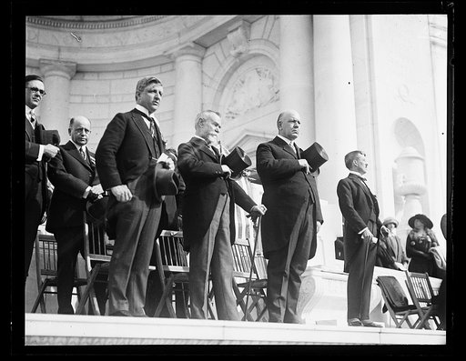 Group; J.J. Jusserand, Edwin Denby and memorial plaque, Arlington National Cemetery, Arlington, Virginia