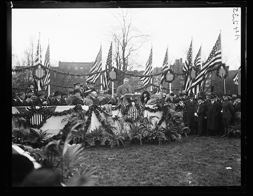 Ceremony; seated persons include John Pershing, W.H. Taft, John W. Weeks, and Warren Harding. Washington, D.C.