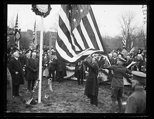 Ceremony; at left, John W. Weeks and Warren Harding. Washington, D.C.