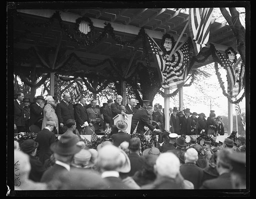 Ceremony. Group includes Edwin Denby, Calvin Coolidge, John W. Weeks, William H. Taft, Charles Evans Hughes, Andrew W. Mellon, and others