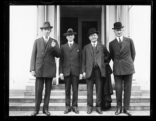Group at White House; Charles Dawes, left; Robert P. Lamont, right. Washington, D.C.