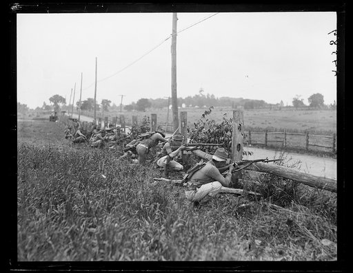 Marines during the reenactment of Pickett's Charge at the battle of Gettysburg. Pennsylvania
