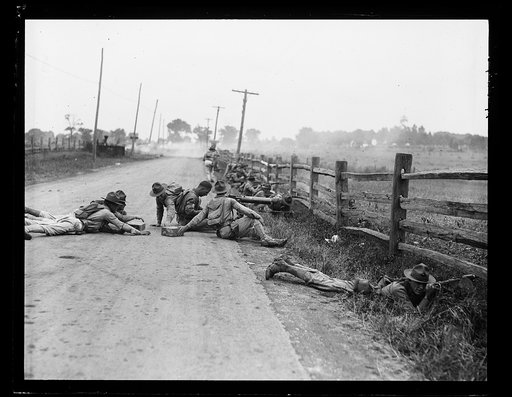 Marines during reenactment of Pickett's Charge at the battle of Gettysburg. Pennsylvania