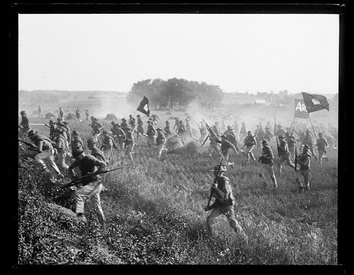 Marines during reenactment of Pickett's Charge at the battle of Gettysburg. Pennsylvania