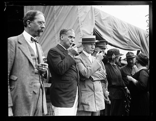 Reenactment of Pickett's Charge at the battle of Gettysburg, Pennsylvania. At center: Senator George Wharton Pepper, Charles Dawes, and General John J. Pershing