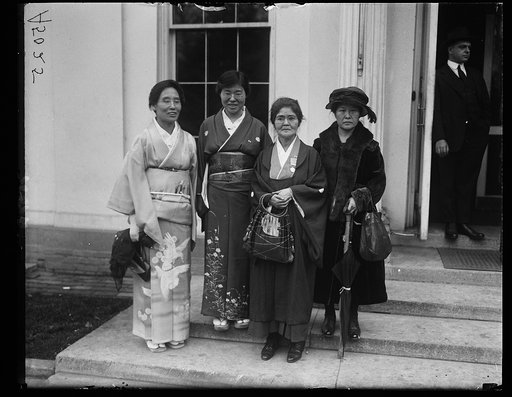 Women delegates, who are attending the WCTC Convention in Phila., at White House. Left to right: Mrs. K. Itof, Tokyo; Miss Uta Haryaski, Osaki, Japan; Miss Aikawa, Korea; and Miss O. Kubishia, Tokyo