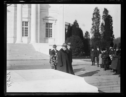 Georges Clemenceau with wreath at Tomb of the Unknown Soldier, Arlington National Cemetery, Arlington, Virginia