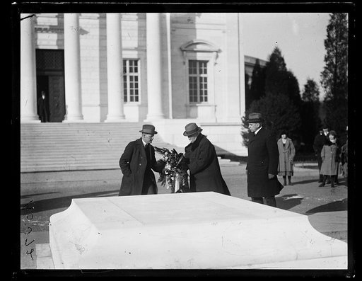 Georges Clemenceau with wreath at Tomb of the Unknown Soldier, Arlington National Cemetery, Arlington, Virginia