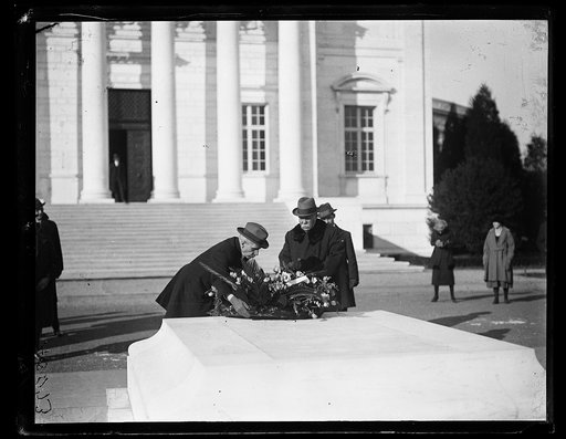 Georges Clemenceau placing wreath on tomb of the Unknown Soldier, Arlington National Cemetery, Arlington, Virginia