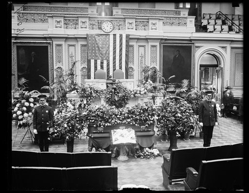 Casket and flowers at U.S. Capitol, Washington, D.C.
