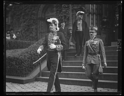 Amb. Prince Gelasino Gaetani from Italy in full dress uniform leaving St. Patrick Church where attended memorial mass for assassinated Pres. of Poland