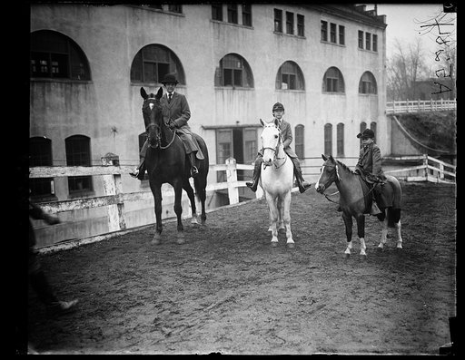 Left to right, group: Mrs. Medill McCormick, Katrina and John at horse show
