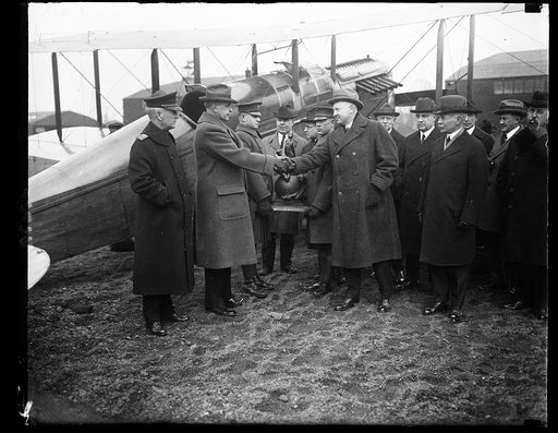 Collier Trophy Postmaster General Work receiving cup from Nat'l Aeronautics Assoc.