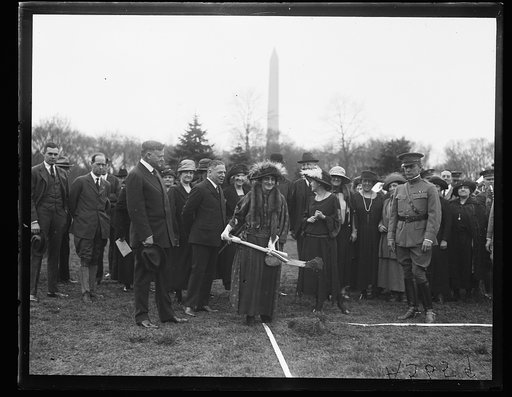 Groundbreaking group?; includes Herbert Hoover; Washington Monument in background. Washington, D.C.