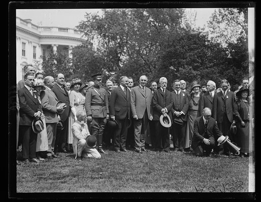 Warren Harding and group outside White House, Washington, D.C.