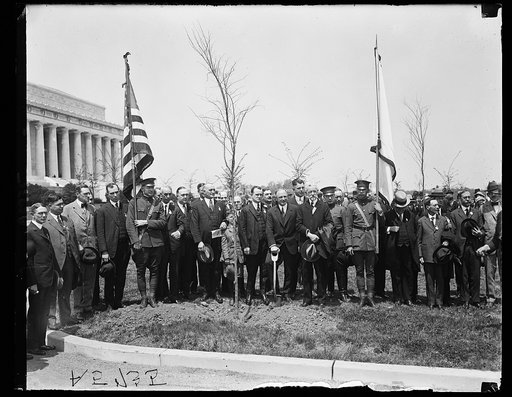 Mass. Society group planting tree near Lincoln Memorial, Washington, D.C.
