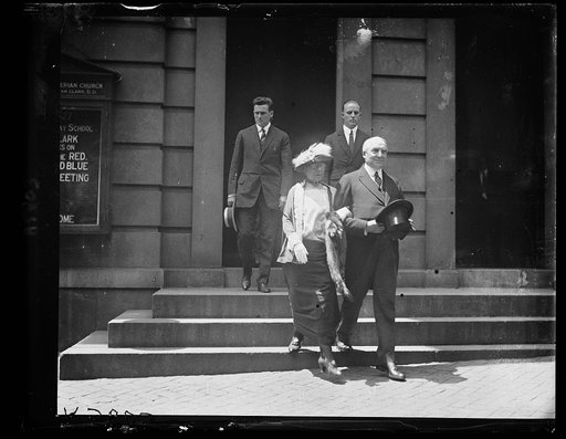 Pres. and Mrs. Harding leaving the First Presbyterian Church [Washington, D.C.