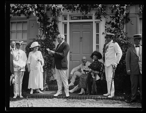 President Harding speaking in front of Girl Scouts Little House, Washington, D.C.