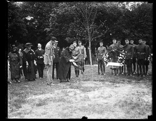 Mrs. Harding planting tree at Arlington
