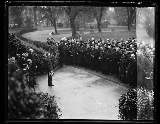 Calvin Coolidge addressing group at White House. Washington, D.C.