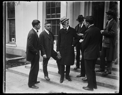 Group outside White House, Washington, D.C.; Henry Cabot Lodge, center
