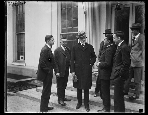 Group outside White House, Washington, D.C.; Henry Cabot Lodge, center