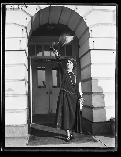 Grace Coolidge and bird. White House, Washington, D.C.