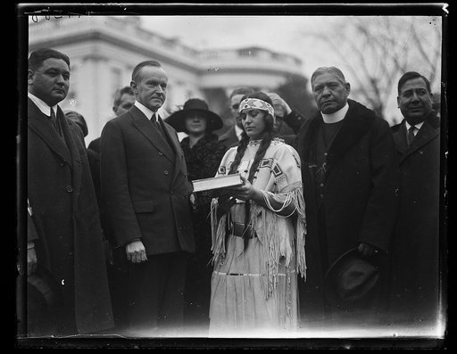 Calvin Coolidge with Native American group at White House, Washington, D.C.