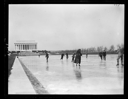 Reflecting pool [Ice skating, Lincoln Memorial in background, Washington, D.C.