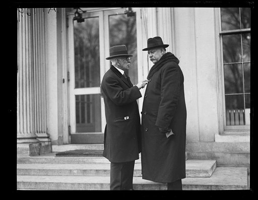 Leslie M. Shaw, right, with Secy. of War Weeks in front of White House, was twice Gov. of Iowa and Secy. of Treasury during Roosevelt administration