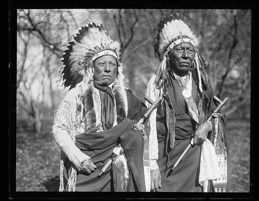 Chief Bearman, left, and Chief Mad Bull, members of the Cheyenne Tribe, calling on Pres.