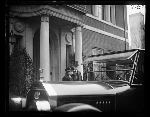 President and Mrs. Coolidge outside Woodrow Wilson house, Washington, D.C.