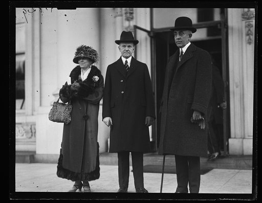 Group; Calvin Coolidge, center, C. Bascom Slemp, right. White House, Washington, D.C.